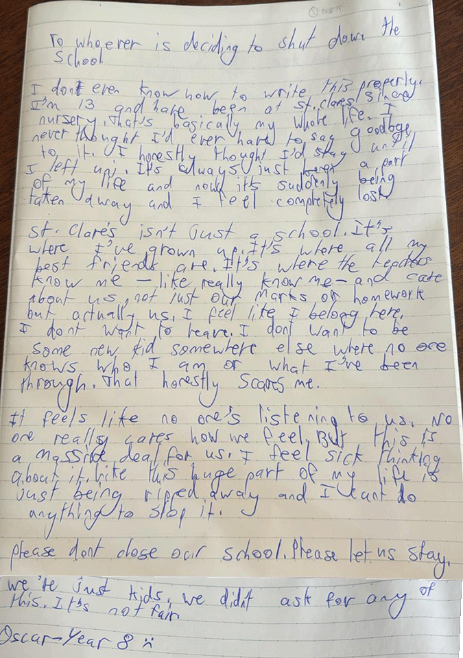 Open Letter – Oscar Yr&nbsp;8